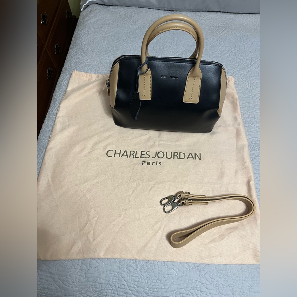 CHARLES JOURDAN PARIS NWT Black and Tan Leather Dome Satchel never carried - Picture 10 of 16